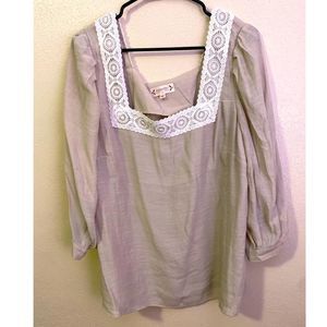 Nanette Lepore Cream and White Square Neck Lace Lightweight Beach Blouse